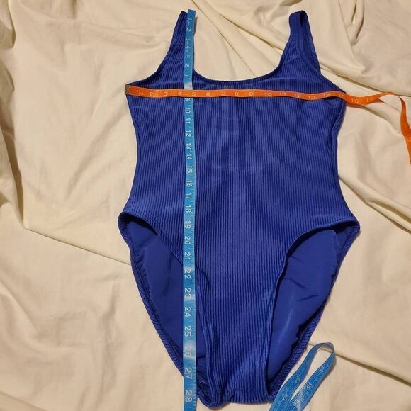 Palm Point Vintage Blue Ribbed Onepiece Swimsuit Large - Picture 9 of 10